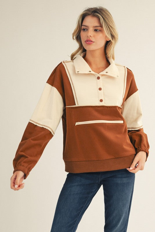 Color Block Half Snap Pullover