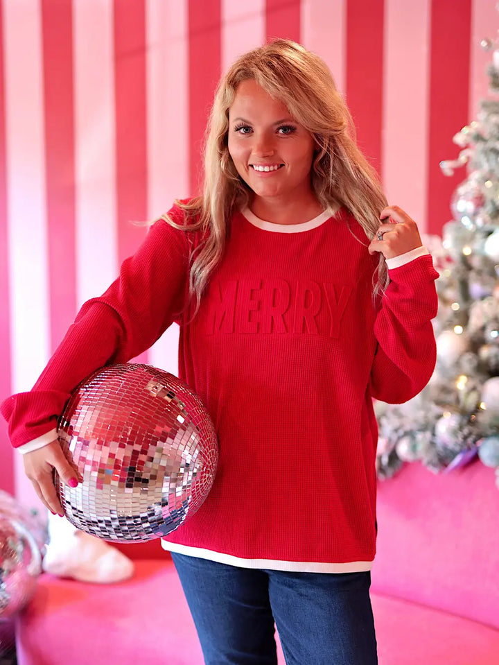 Merry Embrossed Waffle Knit Pullover