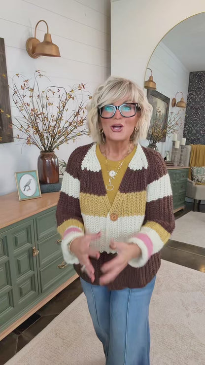Sunday Mood Striped Rib Knit Cardigan