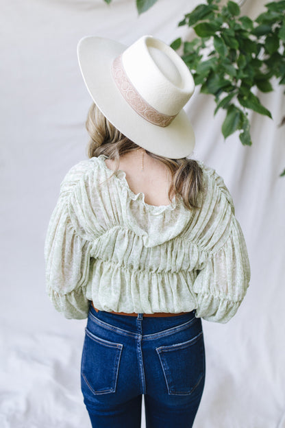 sku29788 | Floral Ruched Ruffle Neck Blouse *Final Sale*