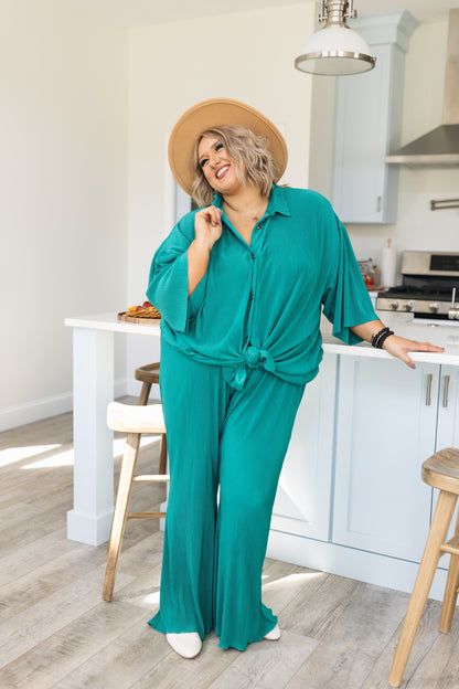 sku31560 | Ribbed Lettuce Hem Flare Pants *Final Sale*