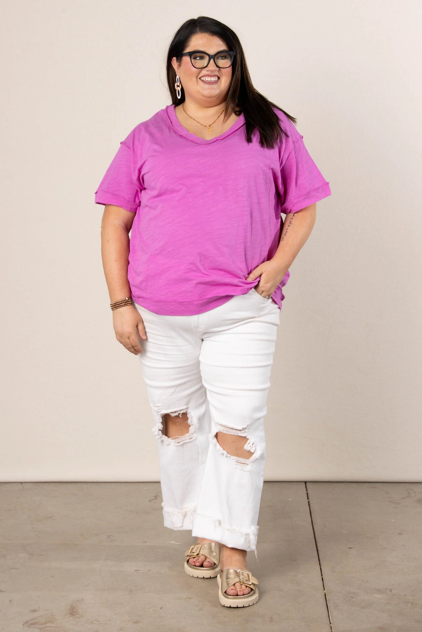Slub Knit Exposed Seam Tee
