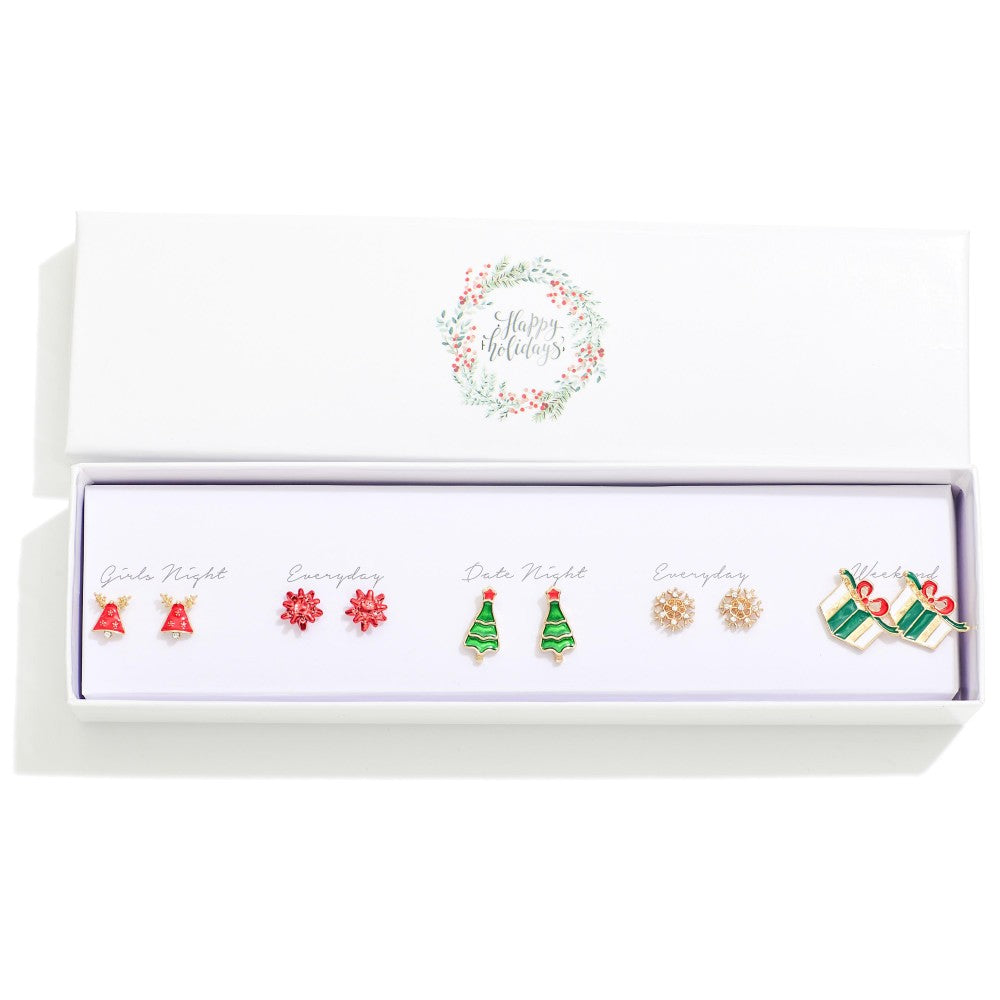 Christmas Stud & Drop Earrings - Set of 5