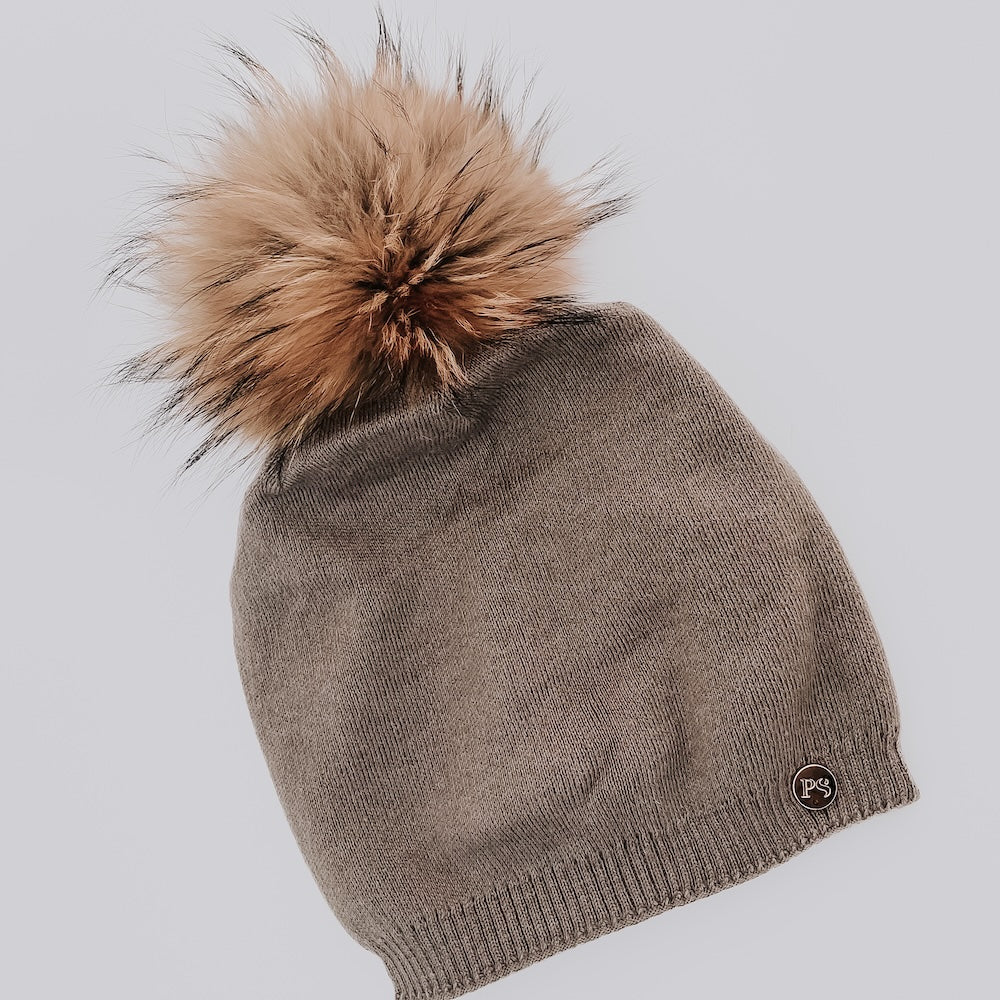 Fine Knit Fur Pom Slouchy Beanie PRE-ORDER