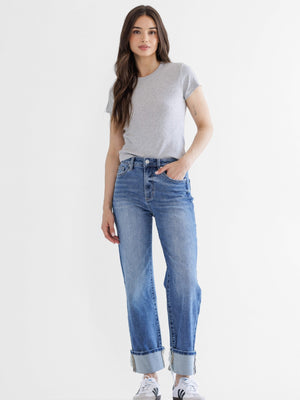 Mica Denim | Indie High Rise Cuffed Straight Leg Jeans