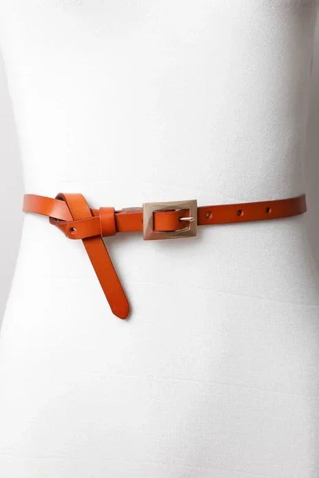 Leather Skinny Square Buckle Belt
