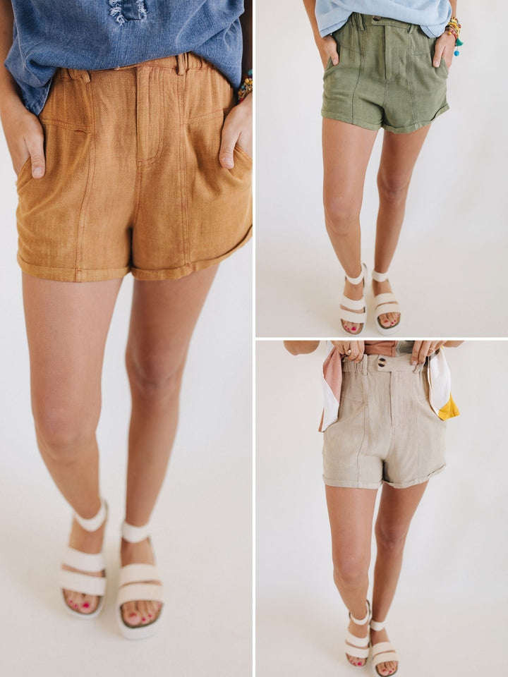 sku30061 | Linen Washed Cuff Hem Shorts *Final Sale*