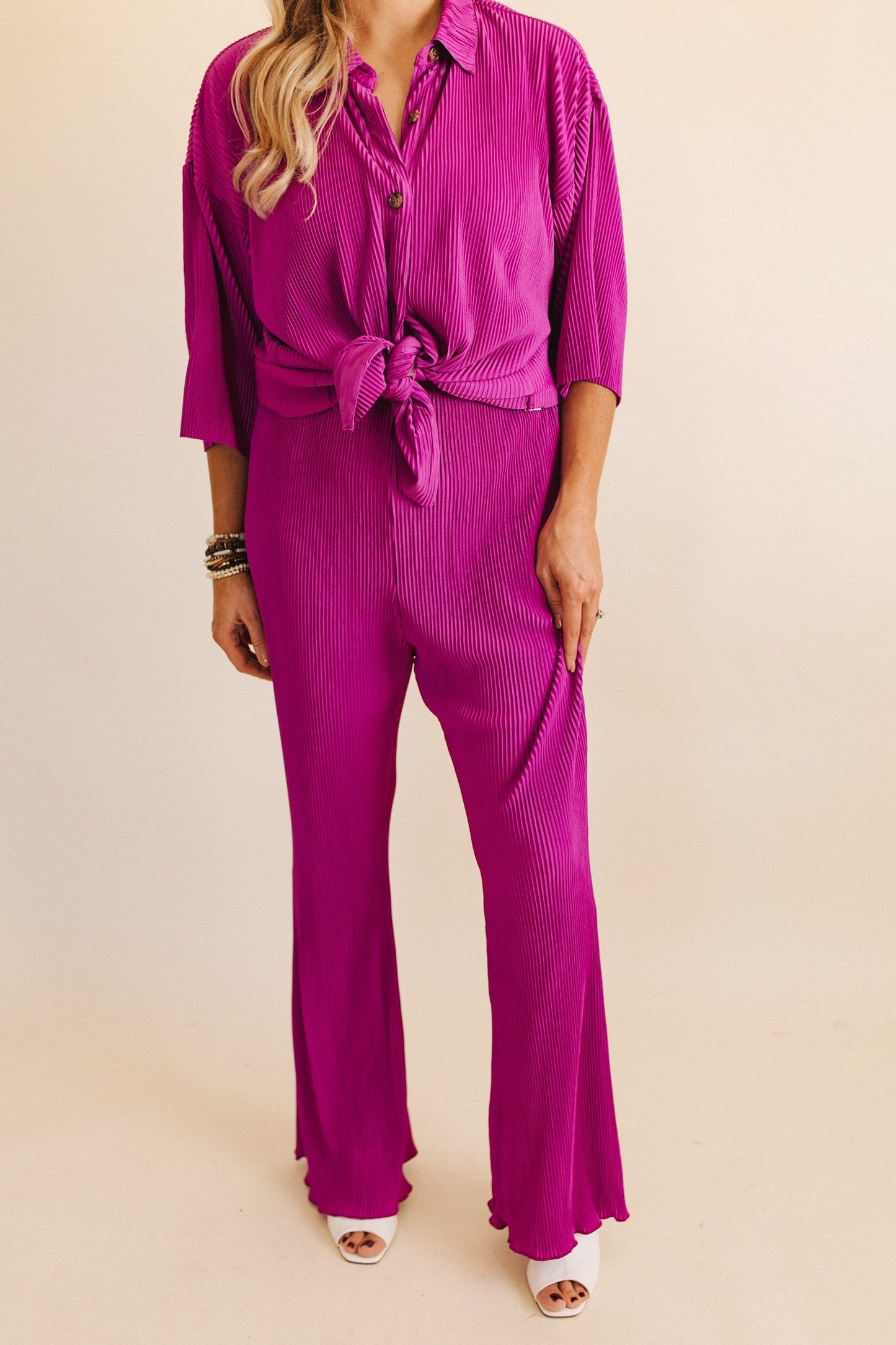 sku31560 | Ribbed Lettuce Hem Flare Pants *Final Sale*